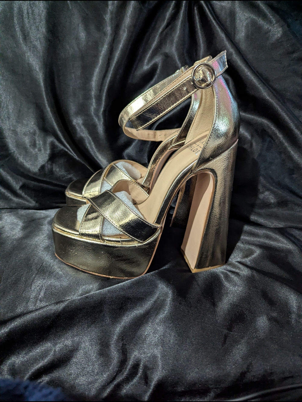 Chase + Chloe Metallic Gold Platform Block Heel Sandals
